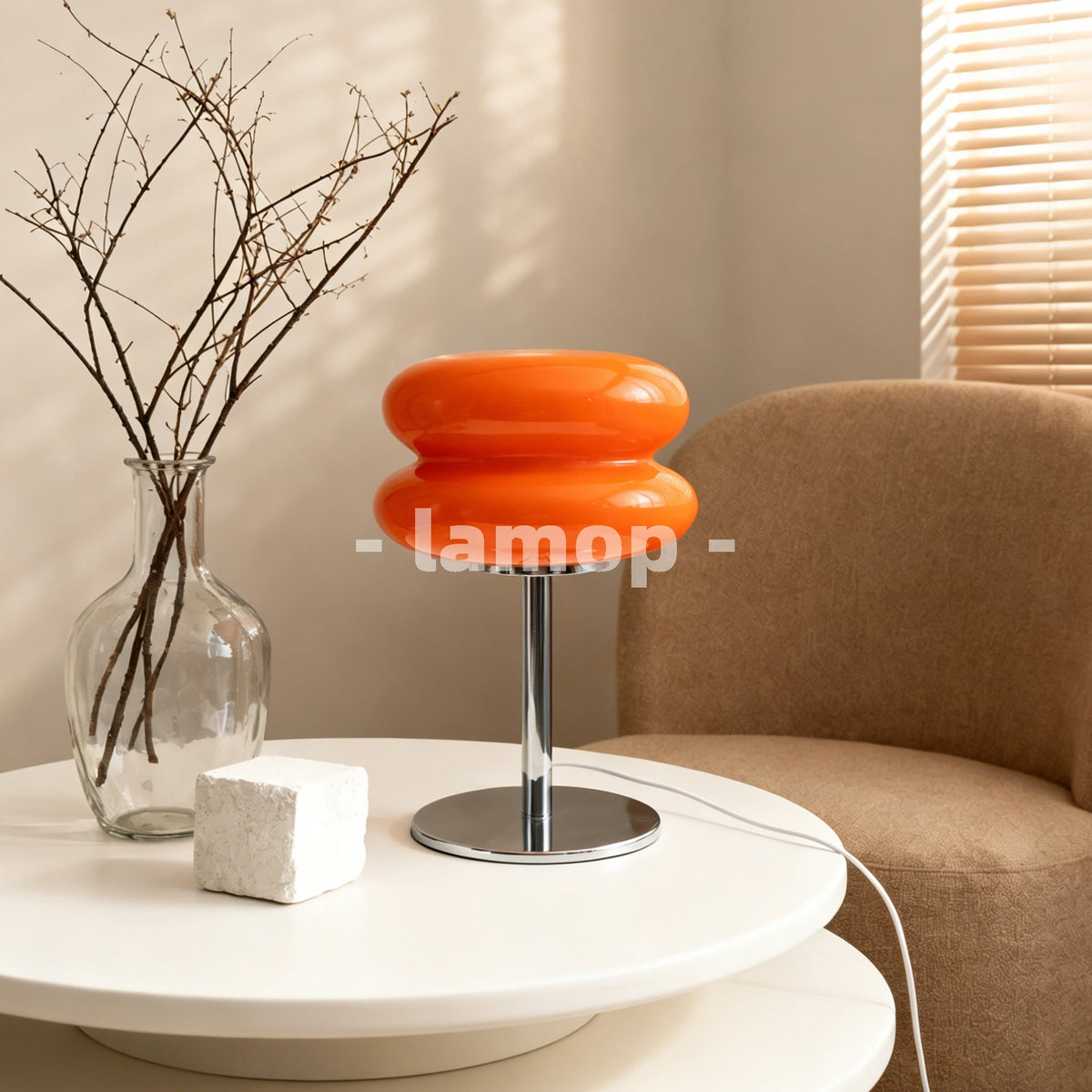 lampe table moderne verre orange rond flux lumineux 60 249 led sans fixation visible