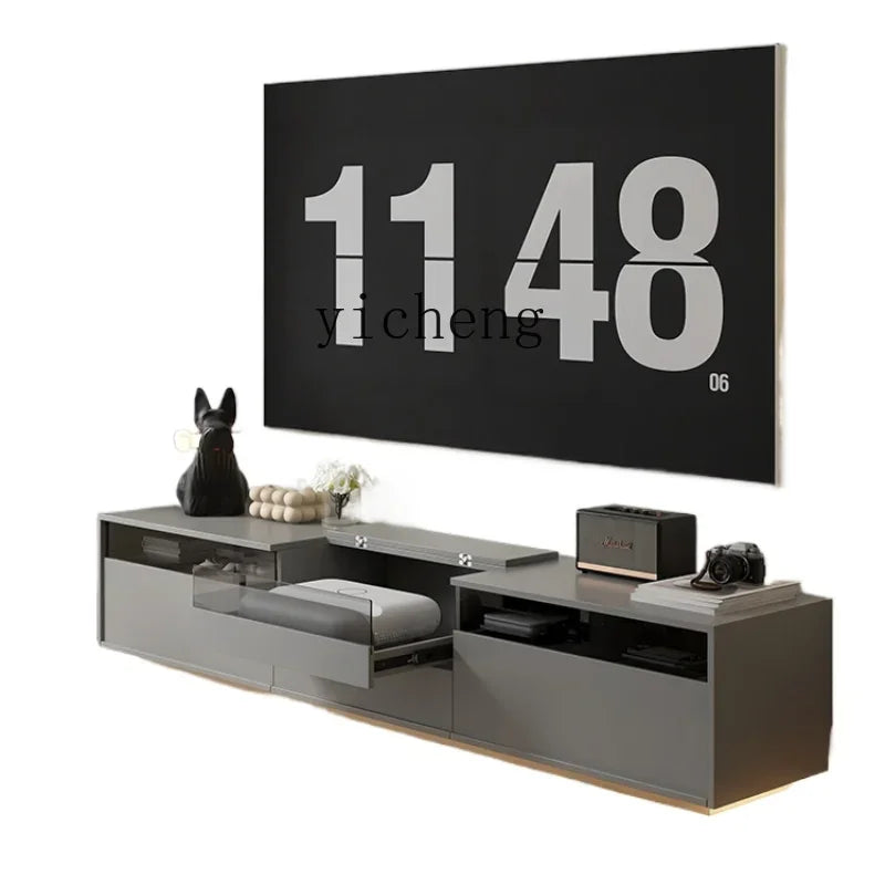 meuble tv gris moderne projecteur disques dvd livres manettes rangement bois