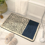 tapis bain moderne bleu clair noir rayures beige géométrique absorption eau salle bain polyester