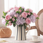 bouquets fleurs artificielles pivoine roses hortensias vases décor maison anniversaire mariage