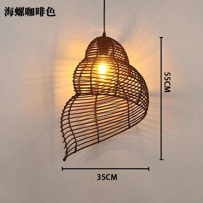 lampe suspendue marron clair rattan tressé moderne rustique chaîne métallique