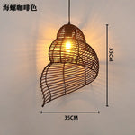 lampe suspendue marron clair rattan tressé moderne rustique chaîne métallique