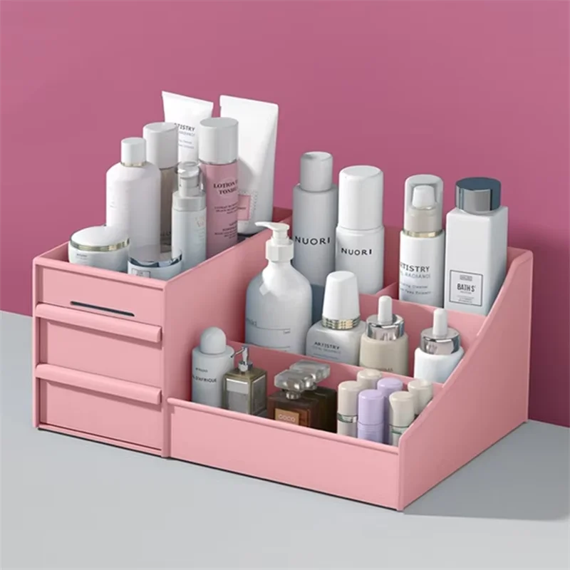rangement cosmétique boîte rose clair blanc moderne minimaliste plastique réutilisable 26.5cm 16cm 12cm