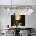 Suspension lumineuse moderne cristal transparent doré chaînes métalliques led 100 120 cm