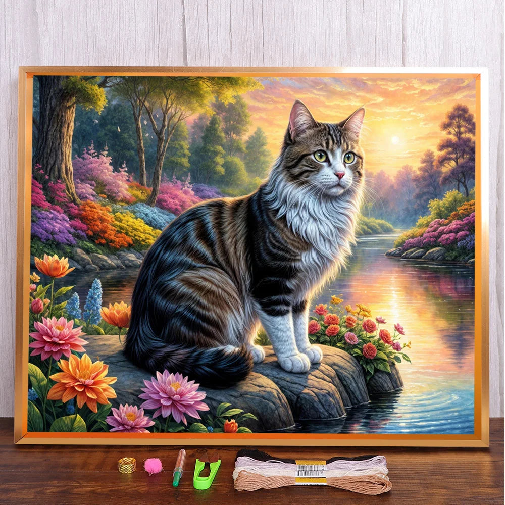 tableau broderie fleurs animaux paysage moderne fil coton ruban mesure ciseaux guide broderie