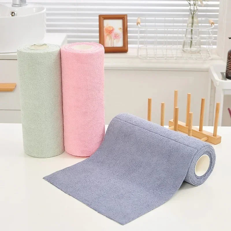serviettes cuisine réutilisables microfibre rose bleu vert gris modernes tringle bois