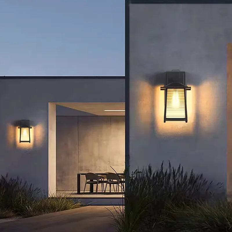 lampe murale moderne transparente rayures horizontales noir ip65 led éclairage extérieur balcon porte muriaux