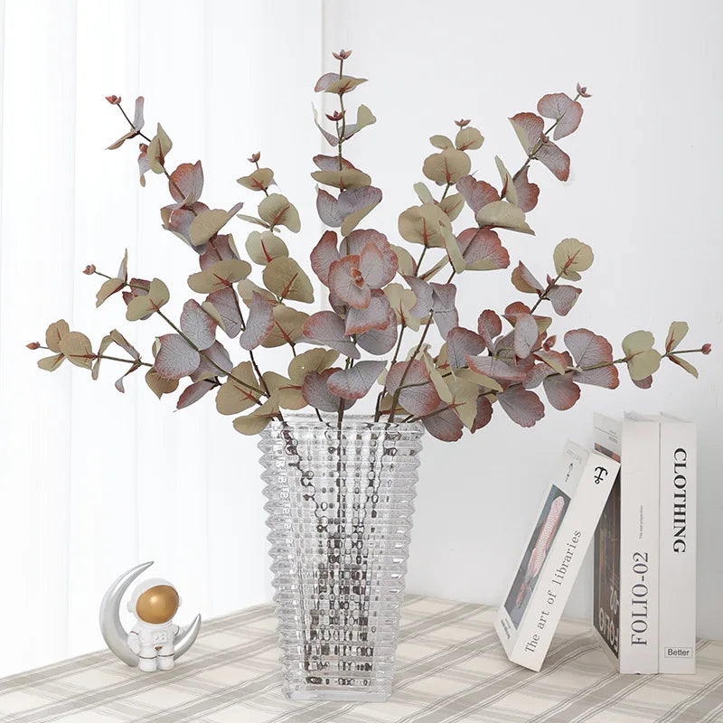 branche eucalyptus artificielle feuilles soie verte brun vase verre deco minimaliste naturelle intérieur autumn