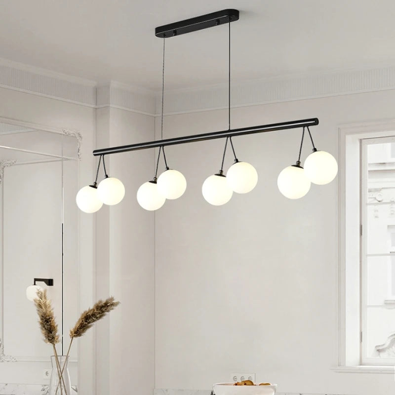 Suspension lumineuse moderne boules translucides cercle noir led blanc noir