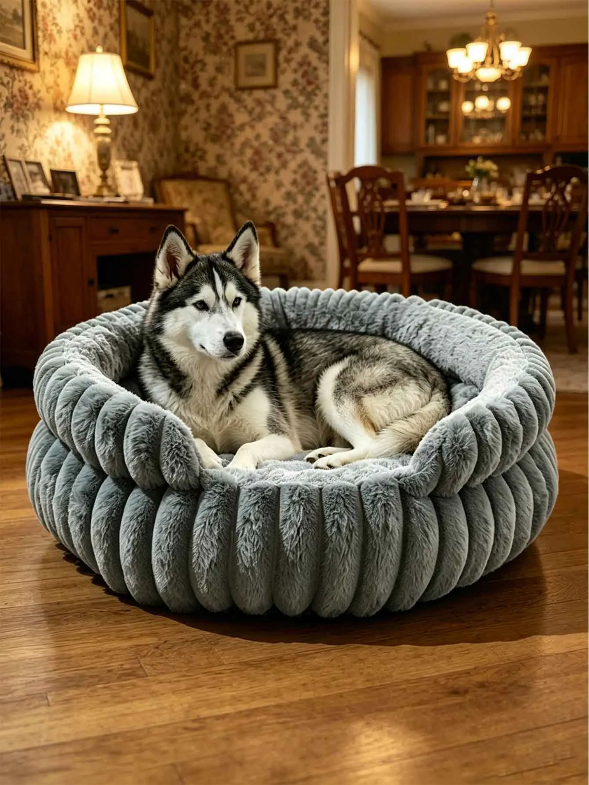 lit chien gris peluche moelleux moderne confortable coussin amovible douxintérieurDimensions40cm50cm60cm