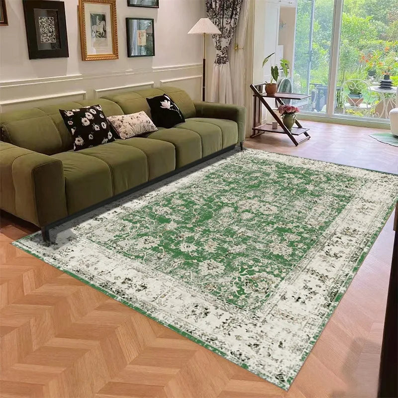 tapis floral orné vert beige bleu classique vintage antidérapant extérieur salon chambre prière