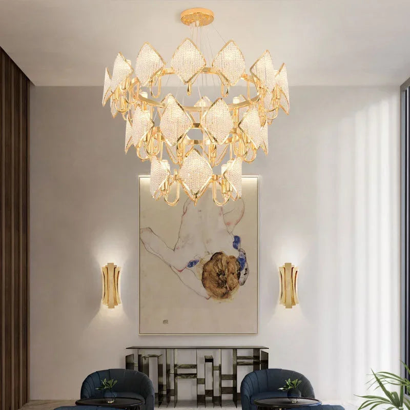 lustre moderne doré diamantées transparent salon led élégant chambre suspension