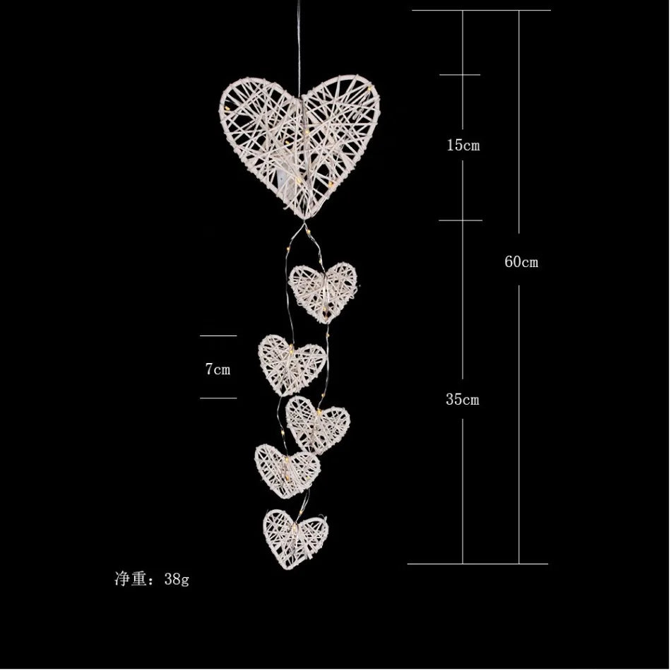 guirlande lumineuse coeurs étoiles feuilles blanche rose rouge décorative artisanale chambre anniversaire