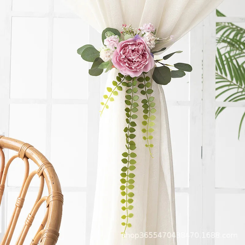 bouquet fleurs artificielles jaune vert rose blanc ruban semi transparent décoratif romantique intérieur mariage