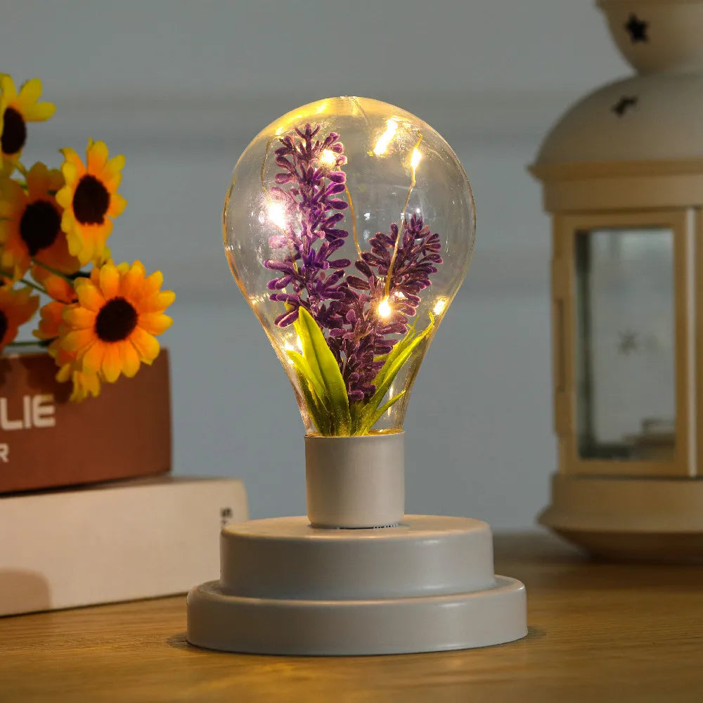 veilleuse led plante verte artificielle lampe deco moderne minimaliste blanc doré violet motifs floraux