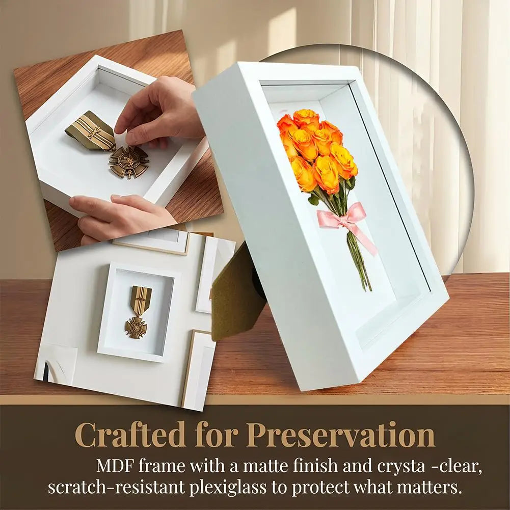 cadre ombre relief plexiglas transparent carton blanc moderne décoration intérieure fleurs séchées texture mat