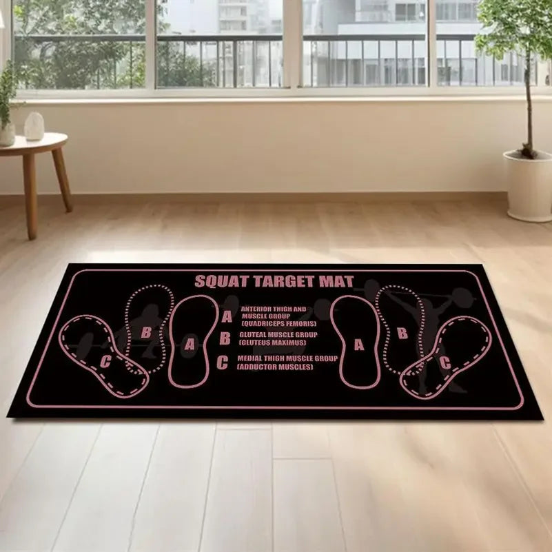 tapis squat noir rose vert jaune antidérapant fitness imprimé silhouettes pieds