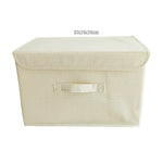 boîte rangement pliable tissu lin gris beige couvercle poignées vêtements