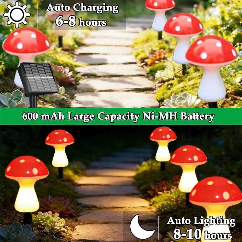 lampe solaire led champignon rouge blanche jaune moderne décoration extérieure jardin patio chemin ip65