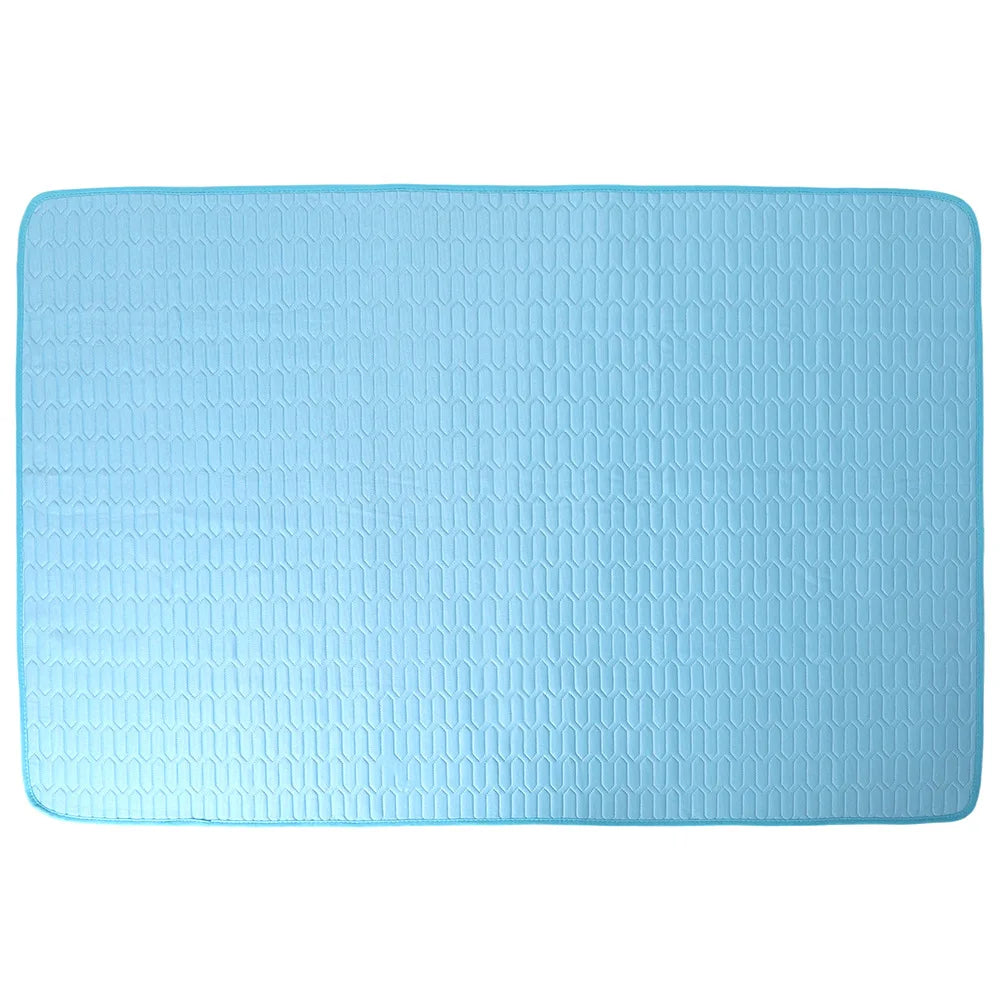 tapis refroidissement animal bleu clair texture geometrique moderne anti urine lavable machine