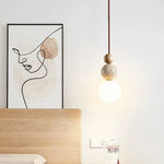 suspension lumineuse moderne boules bois naturel finition mat blanc marron beige