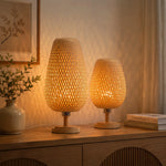 lampe table bois tressé bambou naturel moderne rustique chambre enfant 220v