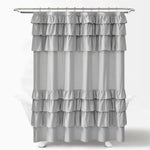 rideau douche blanc volants gris rose classique opacité anneaux métalliques respectueux environnement moderne