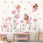 stickers muraux dessin animé rose blanc fleurs papillons fées chambre enfant décoration maison adhésifs
