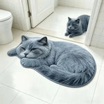 tapis imprimé chat allongé gris beige antidérapant salon salle bain corridor