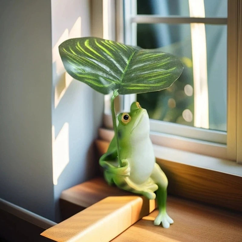 statue grenouille verte feuille texture peau naturelle decoration exterieure intérieure humour original