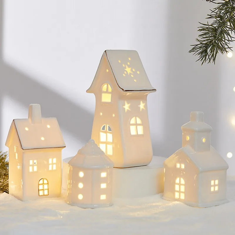 Décoration de table Noël maison lumineuse céramique