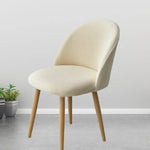 chaise moderne tissu rayures verticales orange beige bleu jaune gris pieds bois