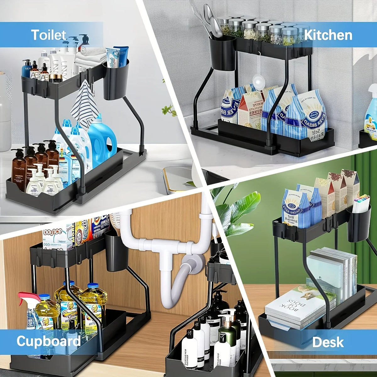 organisateur sous évier blanc moderne acier inoxydable crochets tasse couvercle anti poussière