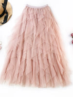 jupe féminine tulle élégante bleu clair noir rose pâle translucide plissée haute élasticité coton
