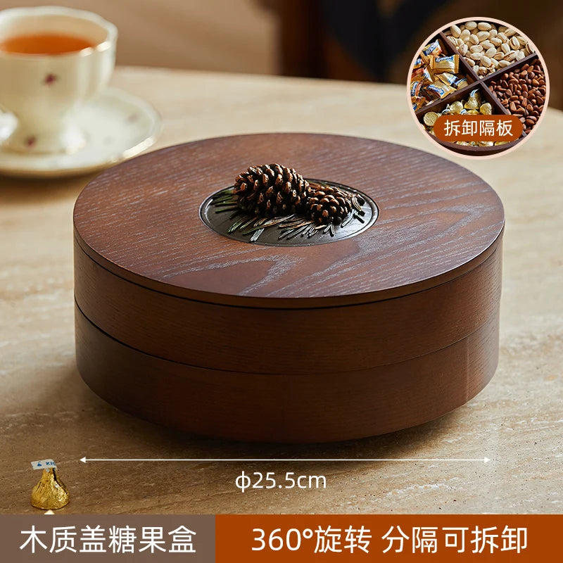 boîte bonbons bois marron moderne double couche rangement fruits noix chocolats assiette collation