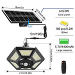 lampe solaire suspendue capteur mouvement 228 led étanche ip65 moderne télécommandeextérieur