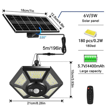 lampe solaire suspendue capteur mouvement 228 led étanche ip65 moderne télécommandeextérieur