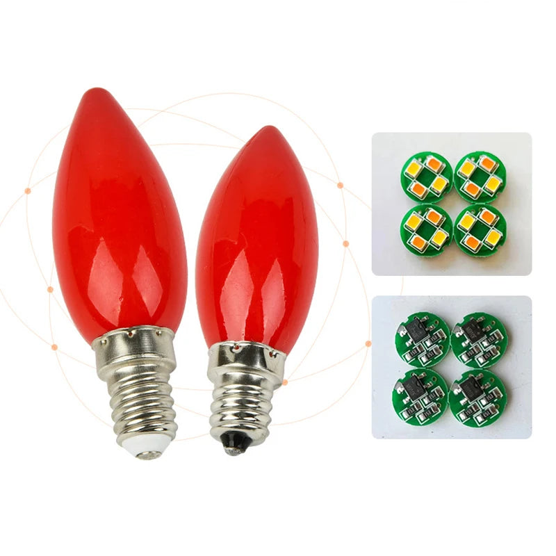 ampoules led décoratives rouge modernes vis e14 quatre diodes jaunes quatre ampoules