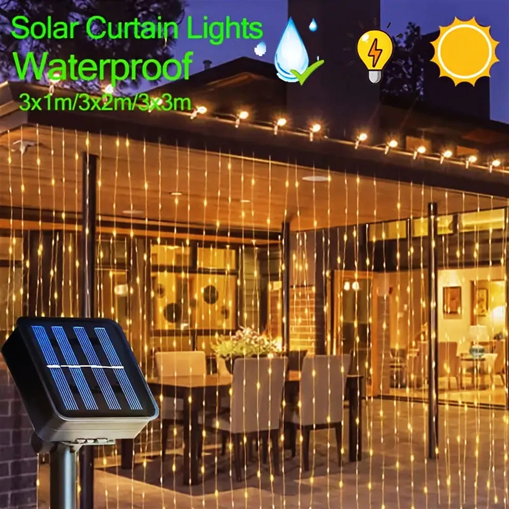 rideau lumineux solaire led imperméable modes décoratif festif ambre blanc vert rouge bleu transparentextérieurintérieur
