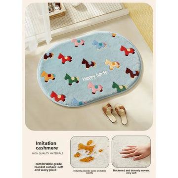 tapis sol salle bain motif chevaux violet bleu doux confortable moderne grande taille