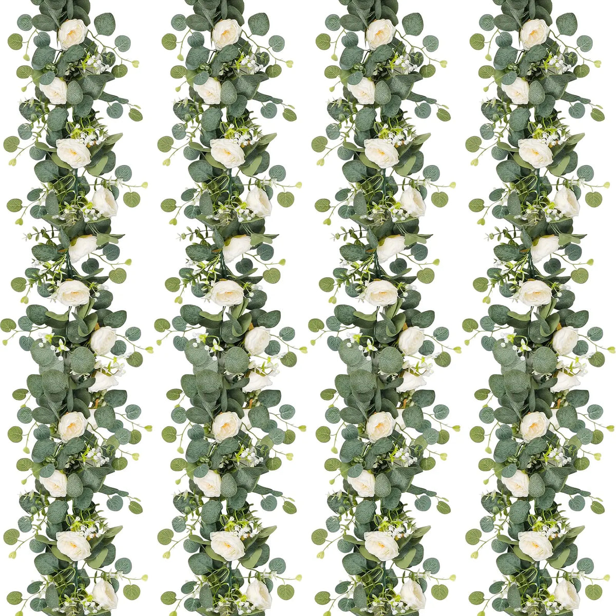 guirlande florale artificielle vertes feuilles blanches fleurs mariage romantique anniversaire baby showerintérieur