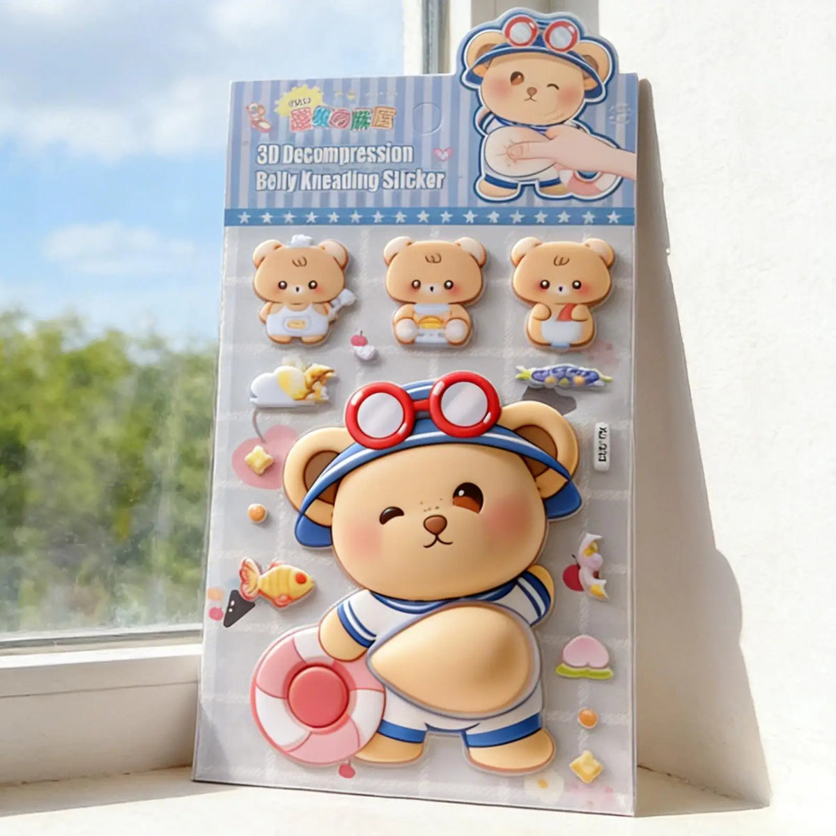 stickers 3d animés personnages mignons ours panda lapin gâteaux fruits rose beige bleu orange
