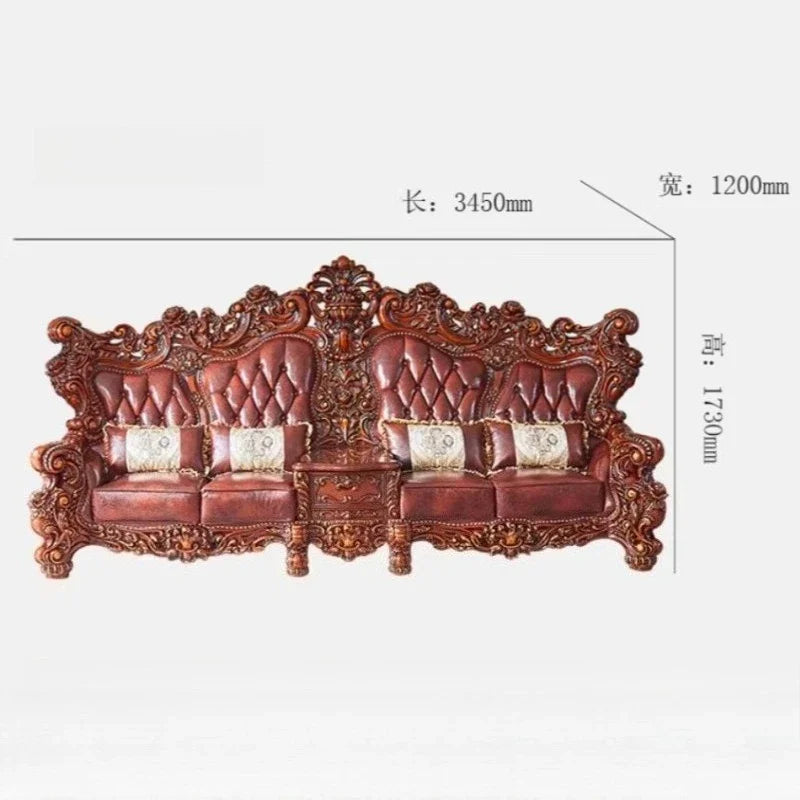 canapé cuir sculpté classique marron foncé européen élégant structure bois massif