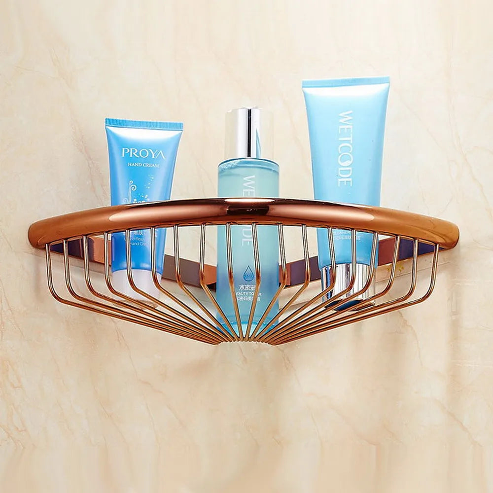 paniers salle bain rose doré filet métallique moderne