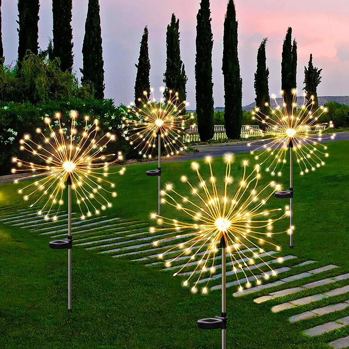 lumière solaire feu d'artifice led bleu blanc rouge vert moderne decoration jardinextérieur