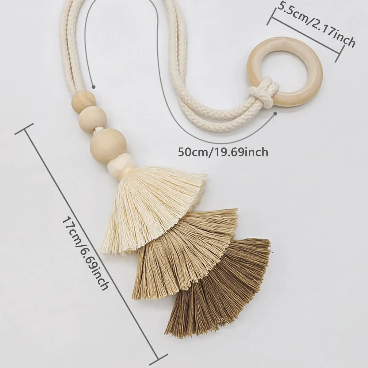 boucles rideau tissu tressé bois pompons boho chic anneaux réglables coton opaque nordique rustic