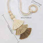 boucles rideau tissu tressé bois pompons boho chic anneaux réglables coton opaque nordique rustic
