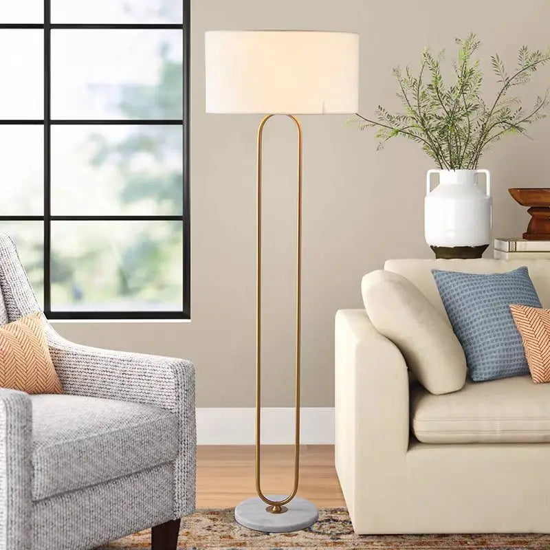 lampe sol led or blanc abatjour tissé base marbre moderne chambre coucher