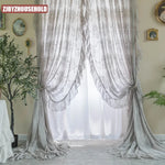 rideau gris semi transparent brodé fleurs classique fenêtre française polyester