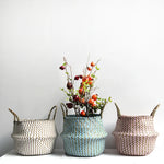 panier rangement tressé bleu beige zigzag ours peluche bois poignées